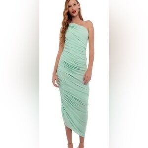 NWOT Norma Kamali Diana Asymmetric Ruched Gown XS Seafoam